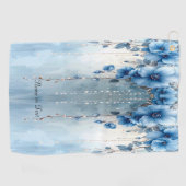 Blauwe Bloemen en Parels Golf Handdoek (Horizontaal)