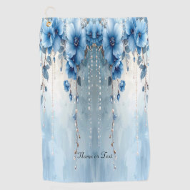 Blauwe Bloemen en Parels Golf Handdoek