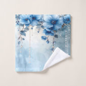 Blauwe Bloemen en Parels Handdoekenset Bad Handdoek (Wasdoekje)