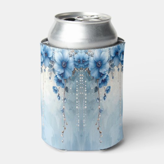 Blauwe Bloemen en Parels Kan Koeler (Blikje Voorkant)