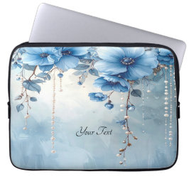 Blauwe Bloemen en Parels Laptop Hoes