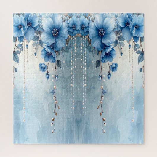 Blauwe Bloemen en Parels Legpuzzel (Verticaal)