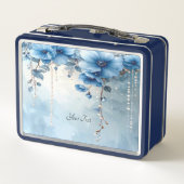 Blauwe Bloemen en Parels Lunchbox (Achterkant)
