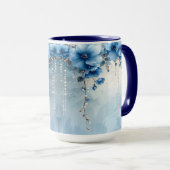 Blauwe Bloemen en Parels Mok (Voorkant rechts)