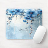 Blauwe Bloemen en Parels Muismat (Met muis)