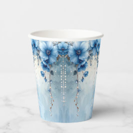 Blauwe Bloemen en Parels Papieren Bekers