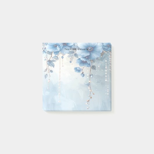 Blauwe Bloemen en Parels Post-it Notities Post-it® Notes (Voorkant)