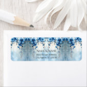 Blauwe Bloemen en Parels Retouradreslabel Etiket (Insitu)