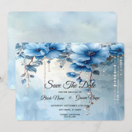 Blauwe Bloemen en Parels Save The Date