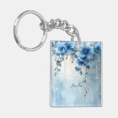 Blauwe Bloemen en Parels Sleutelhanger (Voorkant Links)