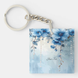 Blauwe Bloemen en Parels Sleutelhanger