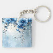 Blauwe Bloemen en Parels Sleutelhanger (Achterkant)