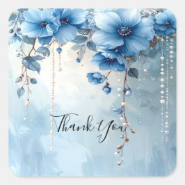 Blauwe Bloemen en Parels Sticker