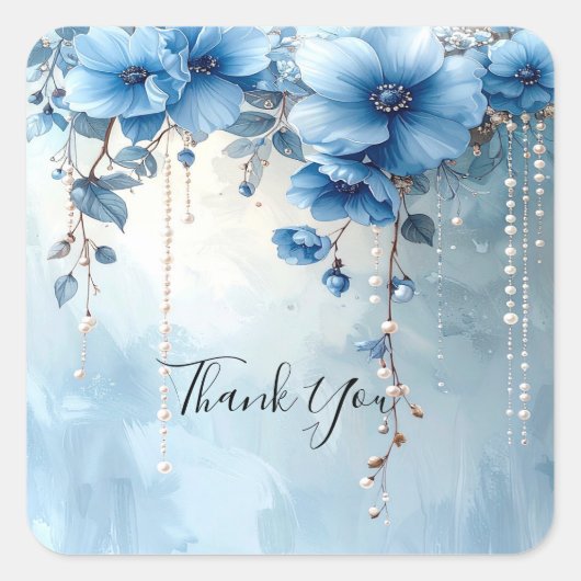 Blauwe Bloemen en Parels Sticker (Voorkant)