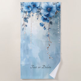 Blauwe Bloemen en Parels Strandhanddoek Strandlaken