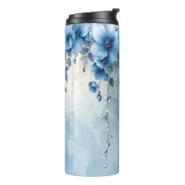 Blauwe Bloemen en Parels Thermische Tumbler Thermosbeker
