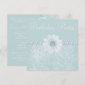 blauwe bloemen en parels van de geboorte kaart (Voorkant / Achterkant)