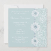 blauwe bloemen en parels van de geboorte kaart (Achterkant)