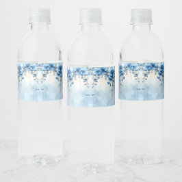 Blauwe Bloemen en Parels Waterfles Label Etiket