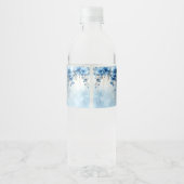 Blauwe Bloemen en Parels Waterfles Label Etiket (Achterkant)