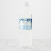Blauwe Bloemen en Parels Waterfles Label Etiket (Voorkant)