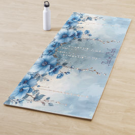 Blauwe Bloemen en Parels Yoga Mat