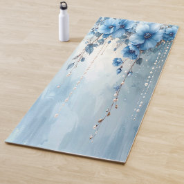 Blauwe Bloemen en Parels Yoga Mat