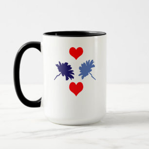 Blauwe bloemen en rode harten Mok