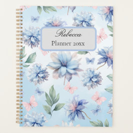 Blauwe bloemen en roze vlinders Planner