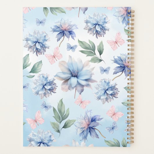 Blauwe bloemen en roze vlinders Planner (Achterkant)