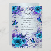 Blauwe bloemen- en vlinder bruidsmeisje kaart (Voorkant / Achterkant)