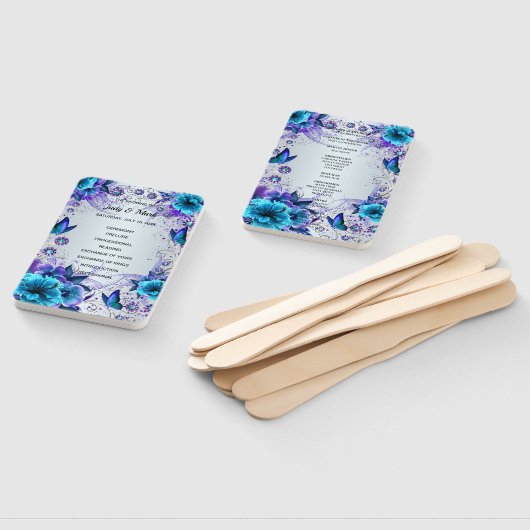 Blauwe bloemen en vlinder bruiloft programma handwaaier (Niet-gemonteerd)