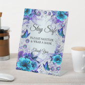 Blauwe Bloemen en Vlinder Bruiloft Veiligheid Reclamebord Met Voetstuk (Insitu)