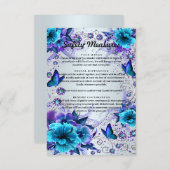 Blauwe bloemen en vlinder bruiloft veiligheidsmaat informatiekaartje (Voorkant / Achterkant)