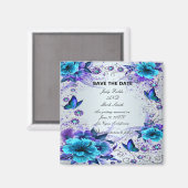 Blauwe bloemen en vlinder sparen de datummagneet magneet (Voorkant / Achterkant)