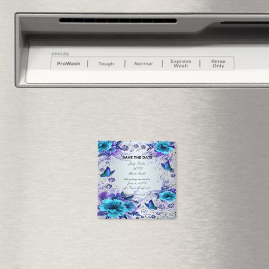 Blauwe bloemen en vlinder sparen de datummagneet magneet (Insitu (Vaatwasser))