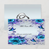 Blauwe Bloemen- En Vlinder Tafelkaart Kaart (Voorkant / Achterkant)