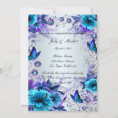 Blauwe Bloemen en Vlinder Verlovingsfeest Uitnodig Kaart (Voorkant)