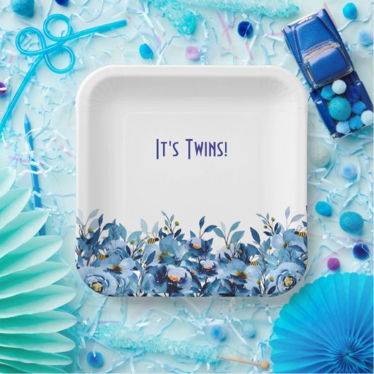 Blauwe bloemen en vlinderpapier Bord (Feest)