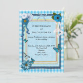 Blauwe bloemen en vlinders kaart (Staand voorkant)