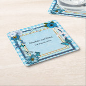 Blauwe bloemen en vlinders kartonnen onderzetters (Schuin)