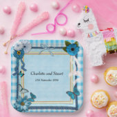 Blauwe bloemen en vlinders papieren bordje (Feest)