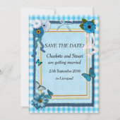 Blauwe Bloemen en Vlinders Save The Date (Voorkant)