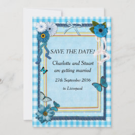Blauwe Bloemen en Vlinders Save The Date