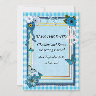 Blauwe Bloemen en Vlinders Save The Date