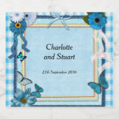 Blauwe bloemen en vlinders sparkling wijnetiket (Enkel label)