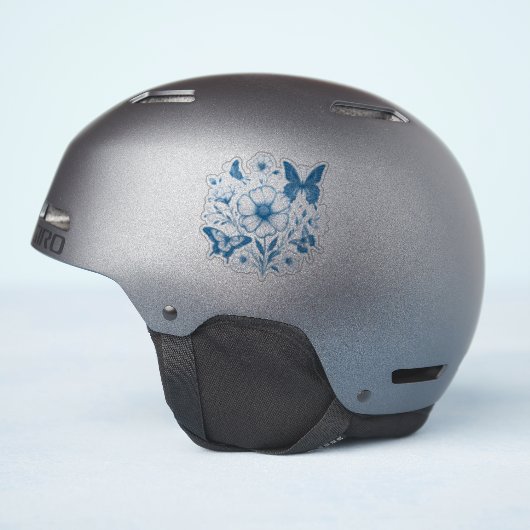 Blauwe bloemen en vlinders sticker (Helm Zijkant)