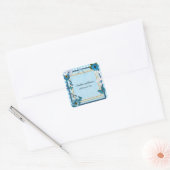 Blauwe Bloemen en Vlinders Vierkante Sticker (Envelop)