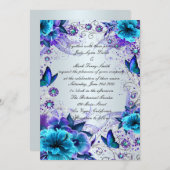 Blauwe bloemen- en vlinderuitnodiging kaart (Voorkant / Achterkant)
