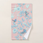 blauwe bloemen en vogel, achtergrondkleur lichte r bad handdoek (Handdoek)